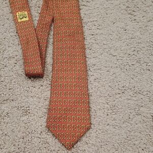 HERMES Paris Geometric Tie in Red and Gold